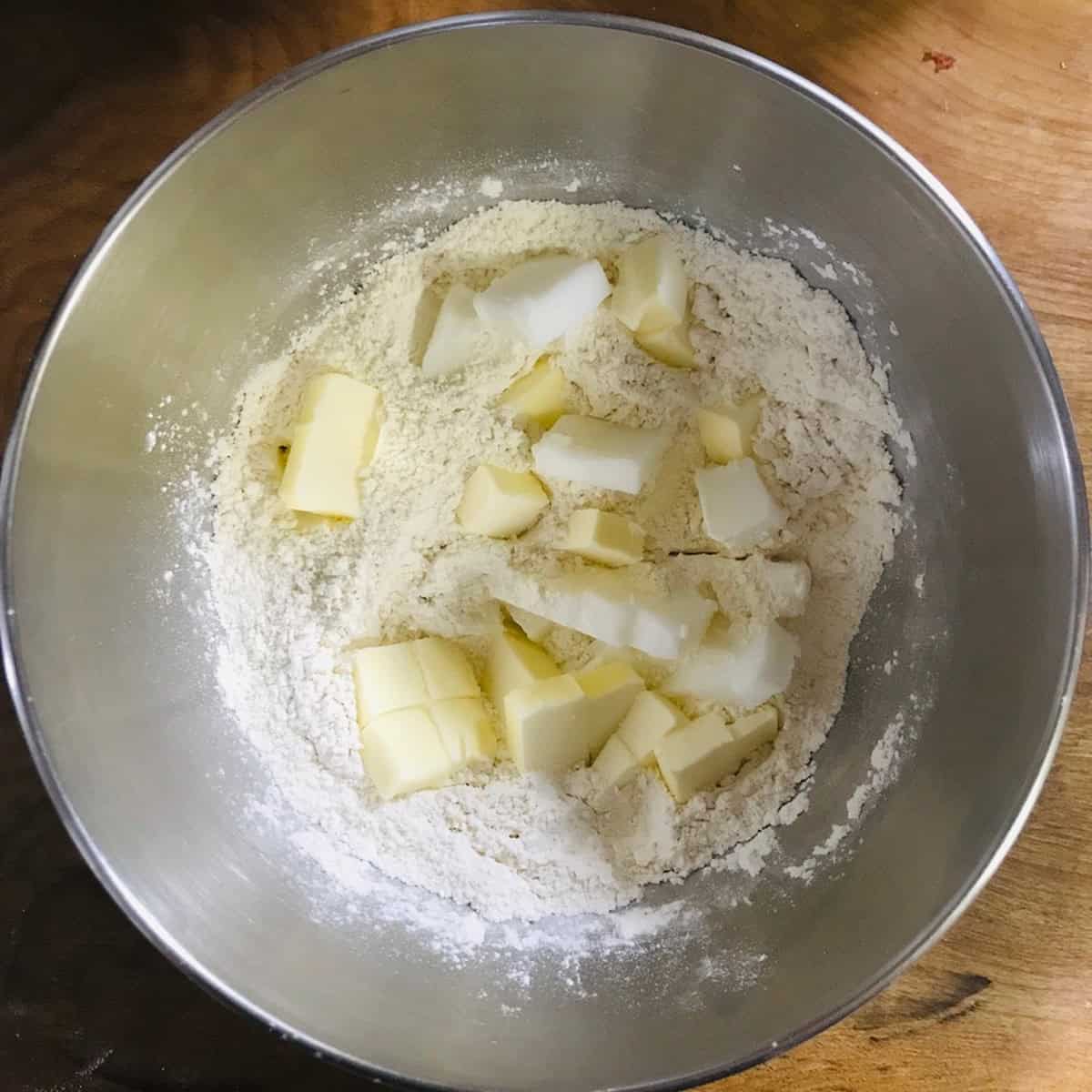 Butter and lard coated with flour