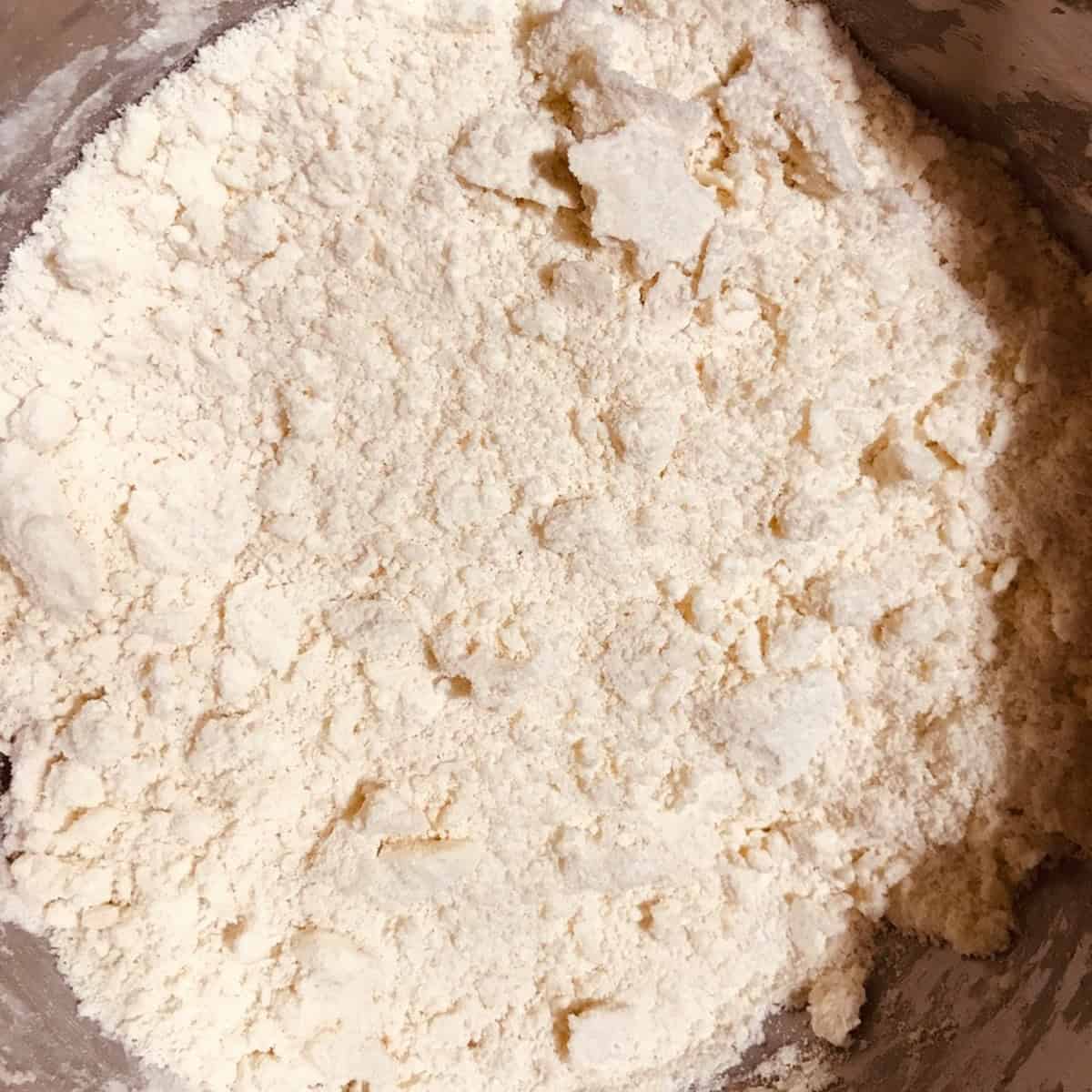 lard and butter rubbed into flour to look mealy. keeping the fat cold = flaky crust