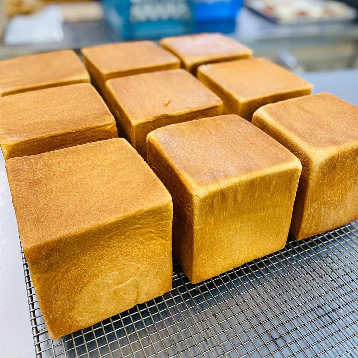 9 cubes of shokupan milk bread