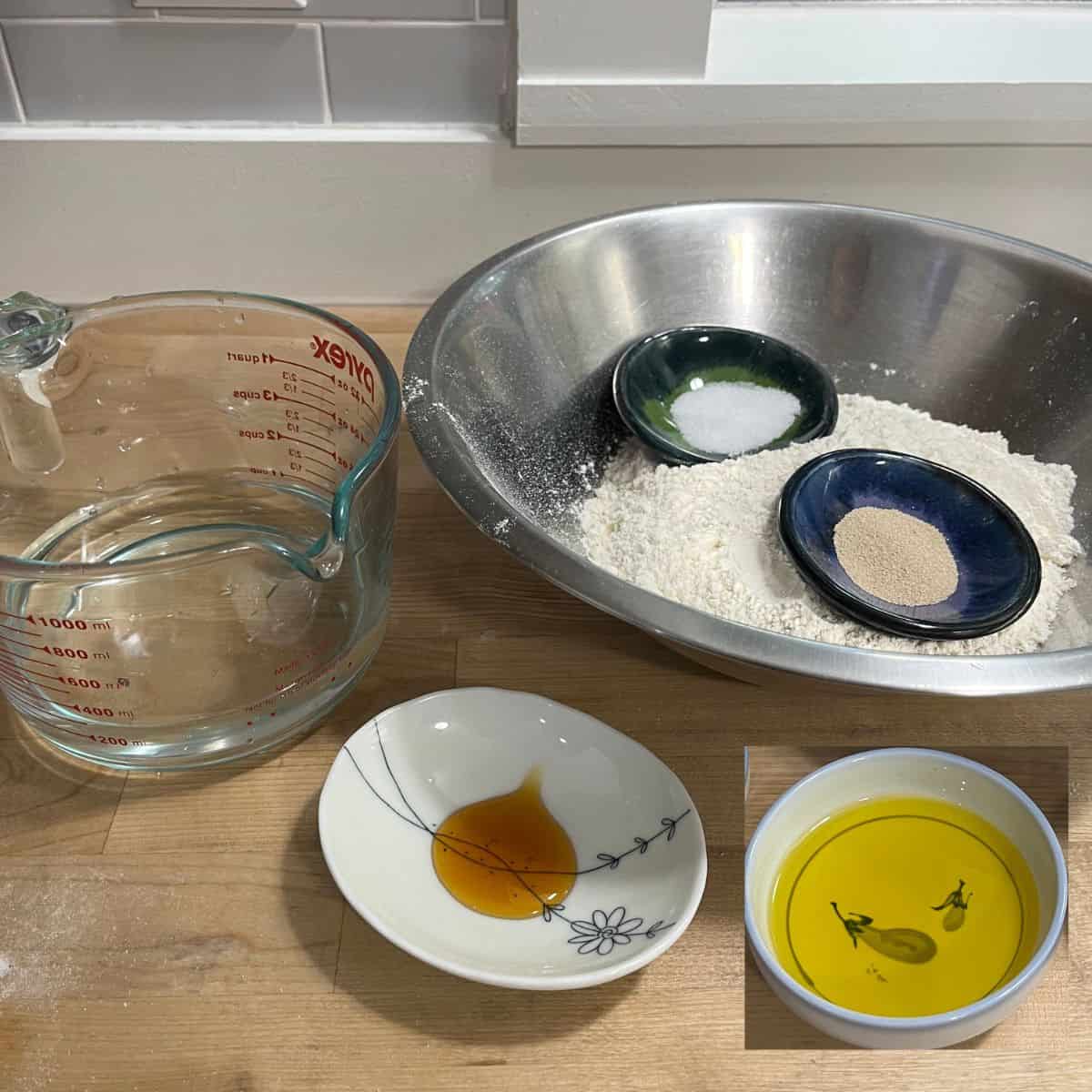 Ingredients - Water, honey, olive oil, flour, yeast and salt.