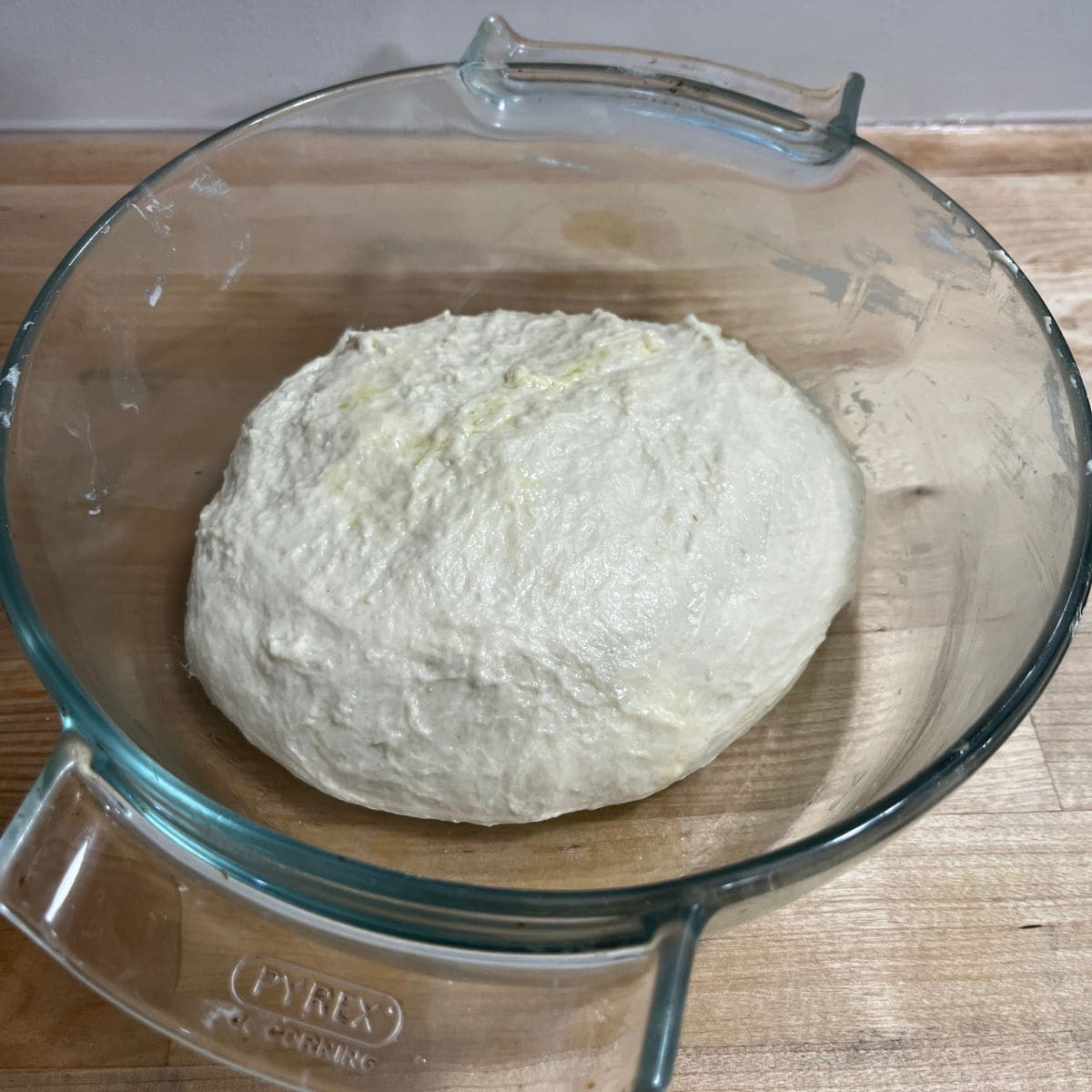 A homogenous focaccia dough.