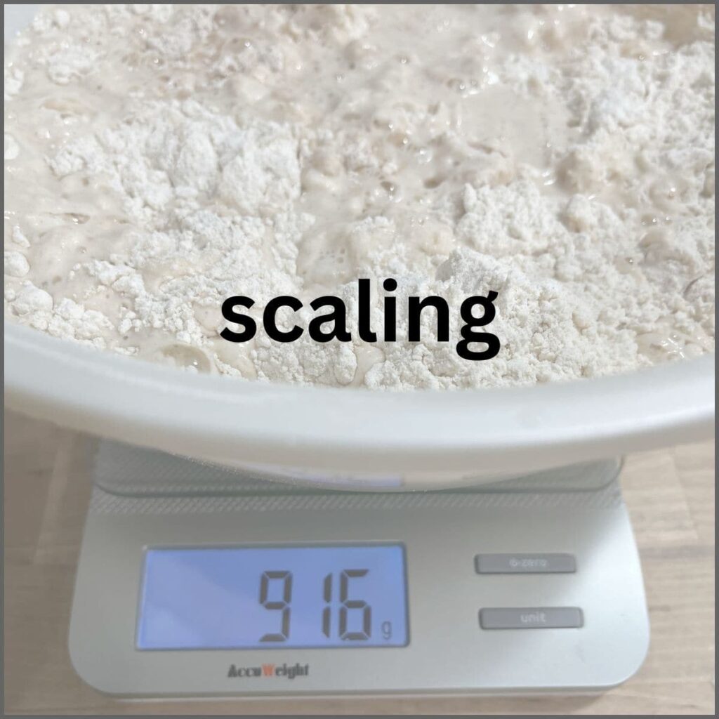 Bowl of flour and water on a scale