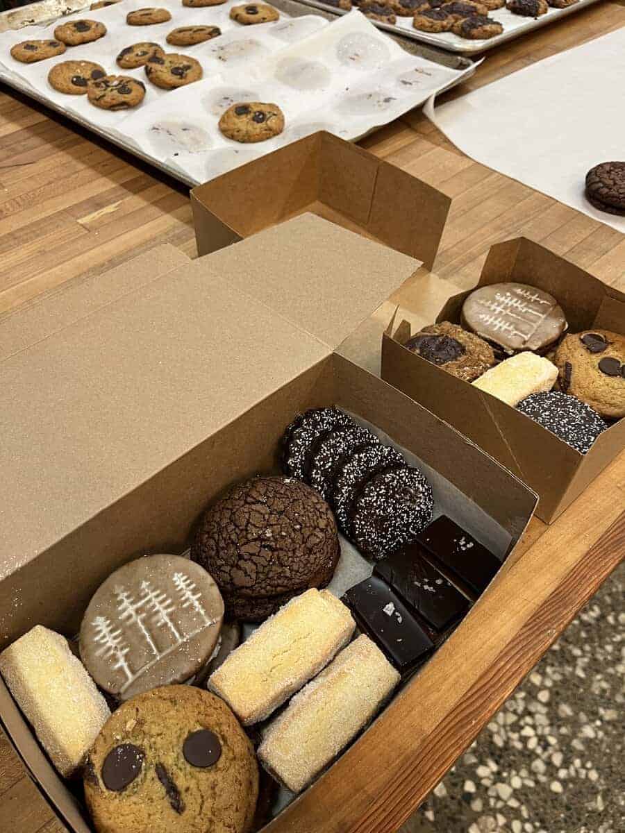 A variety of cookies in cookie boxes