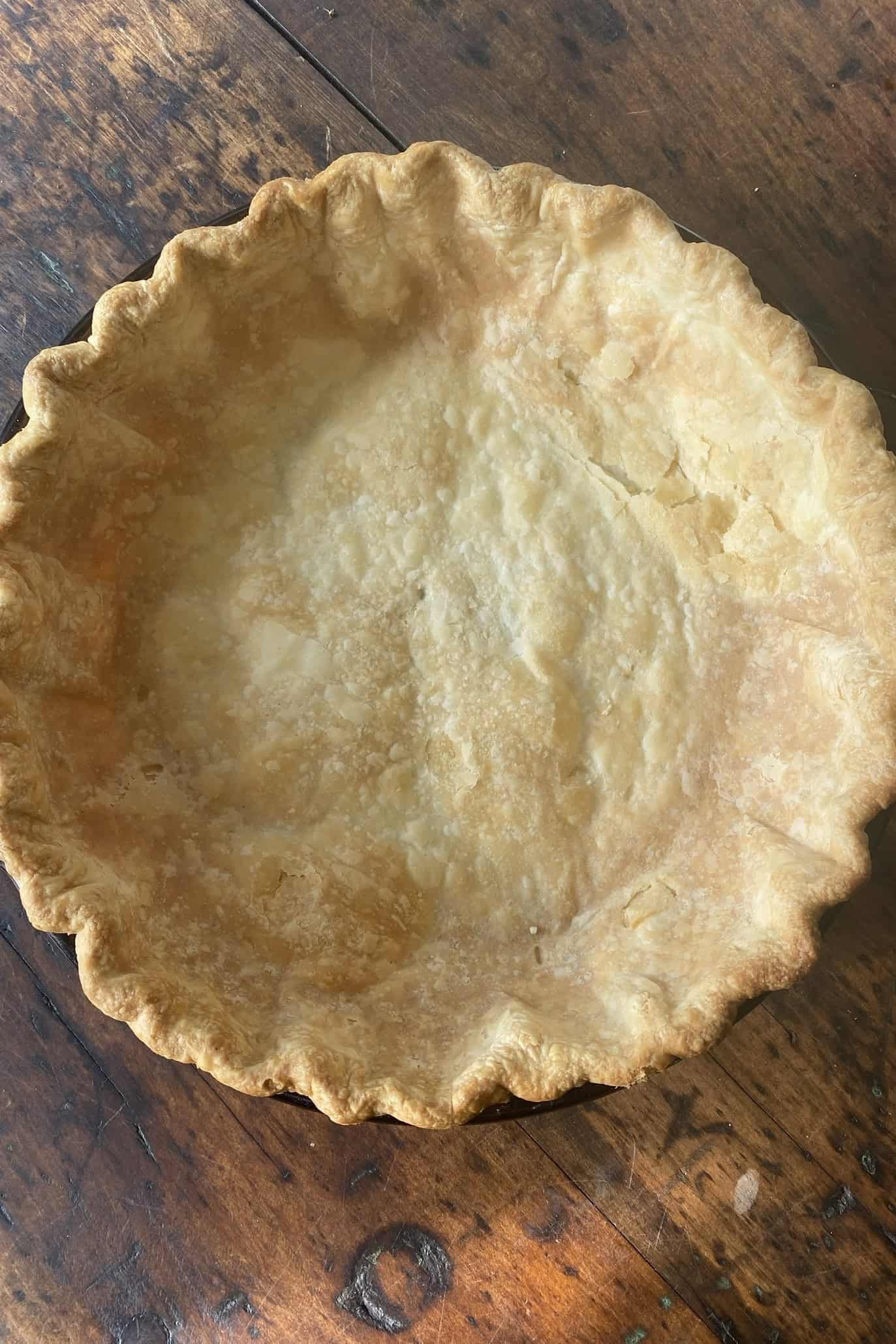 Baked, empty pie shell.