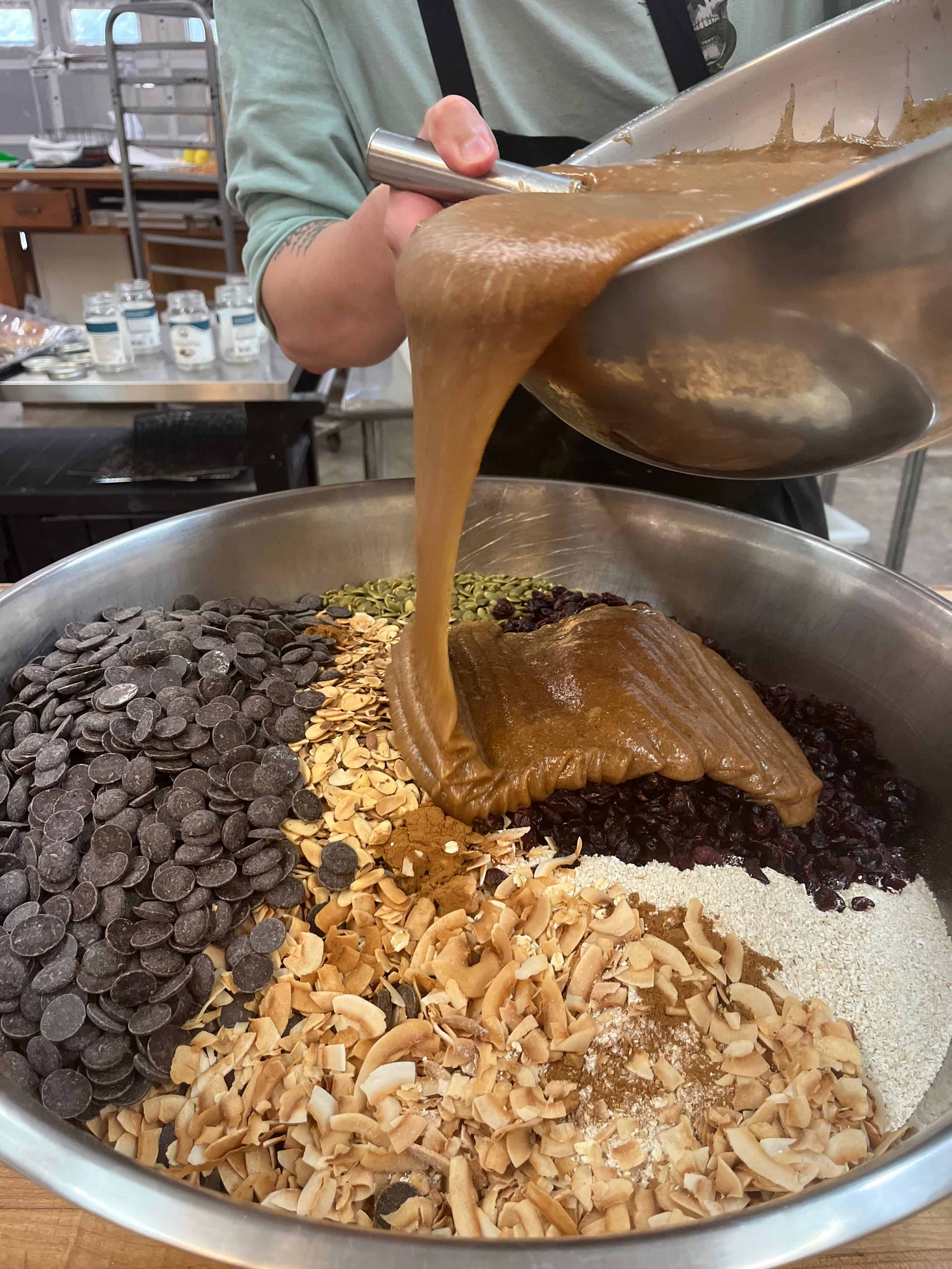 Weight instead of volume is especially useful when measuring out large batches.  Energy bars in the making.