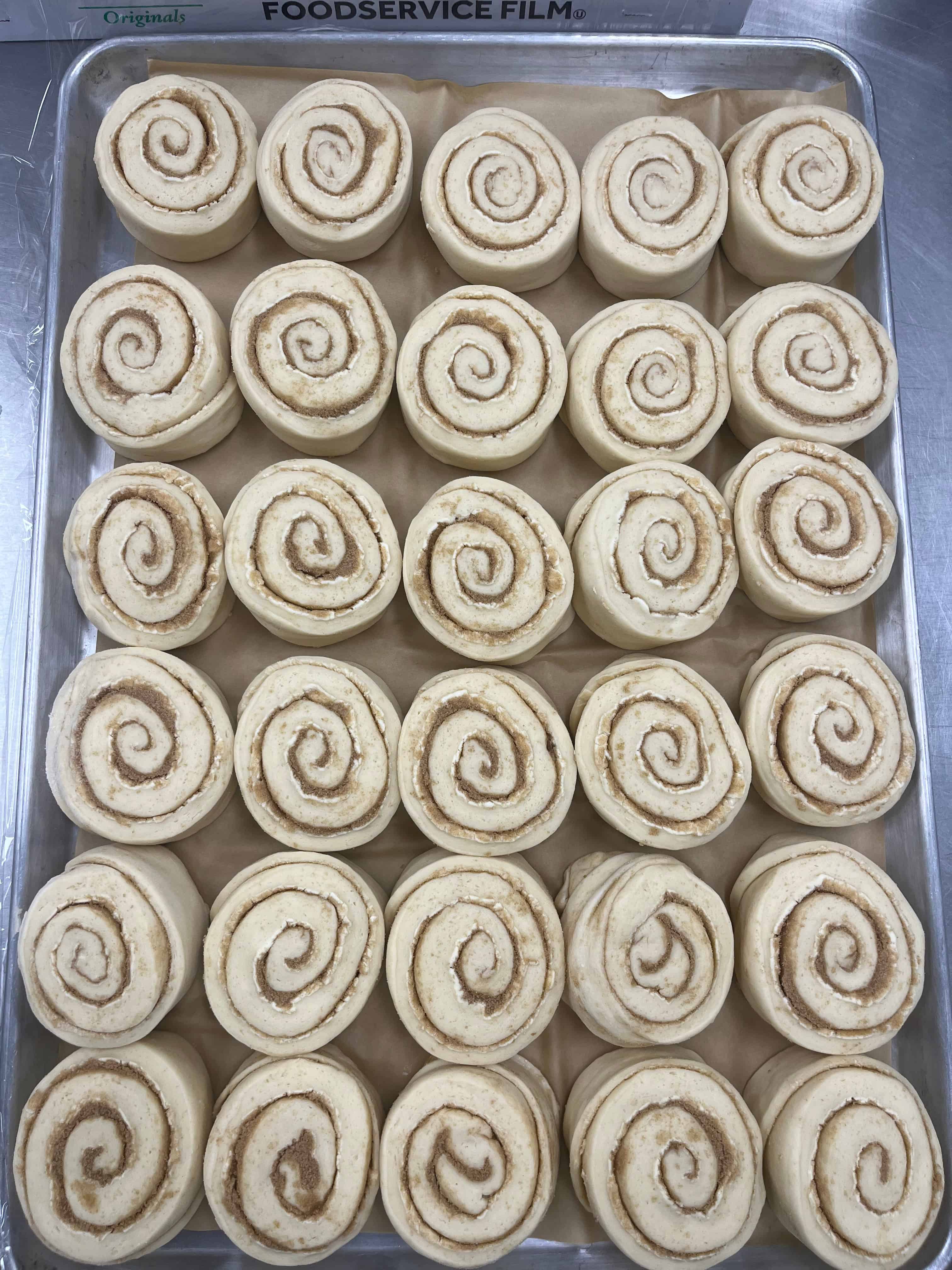shaped cinnamon rolls, ready for the freezer