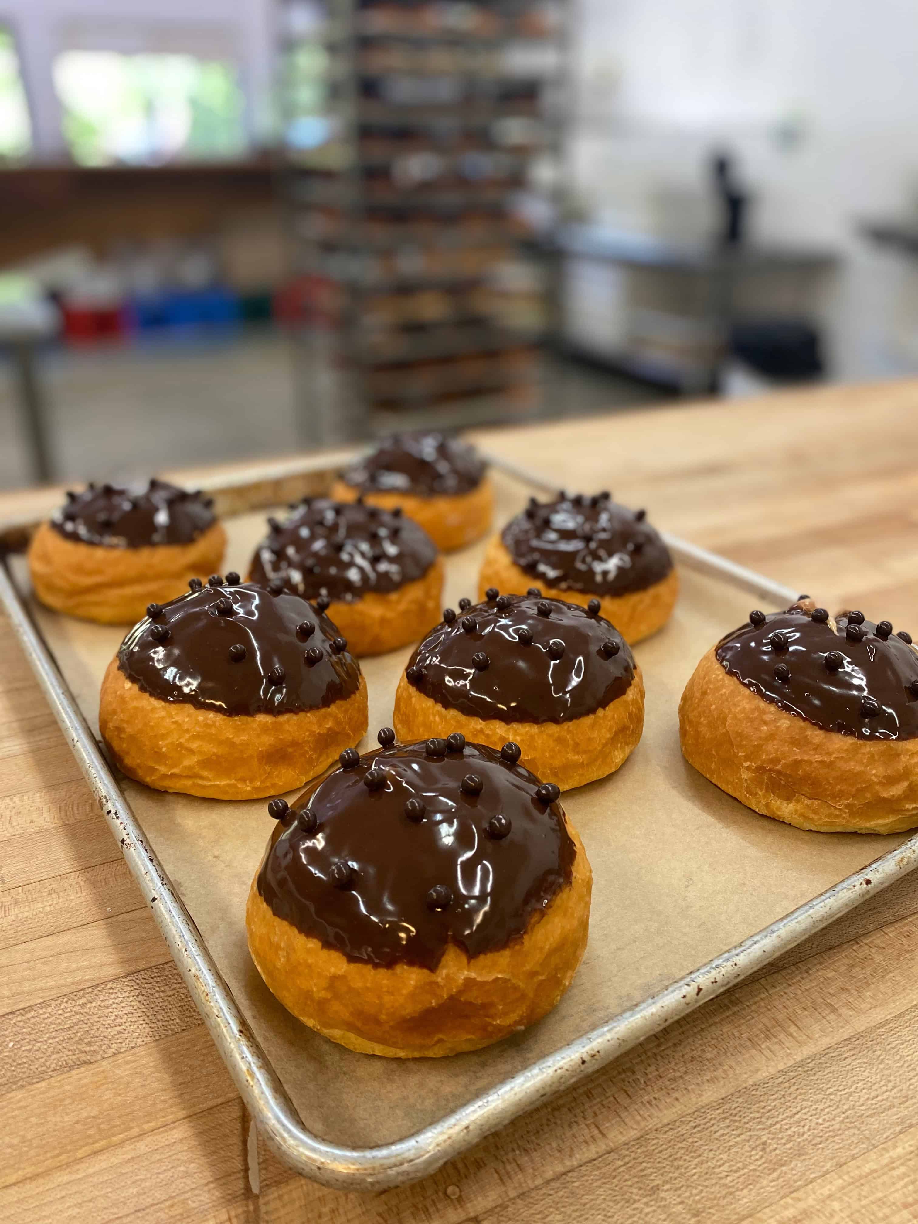 Cream buns on a tray
