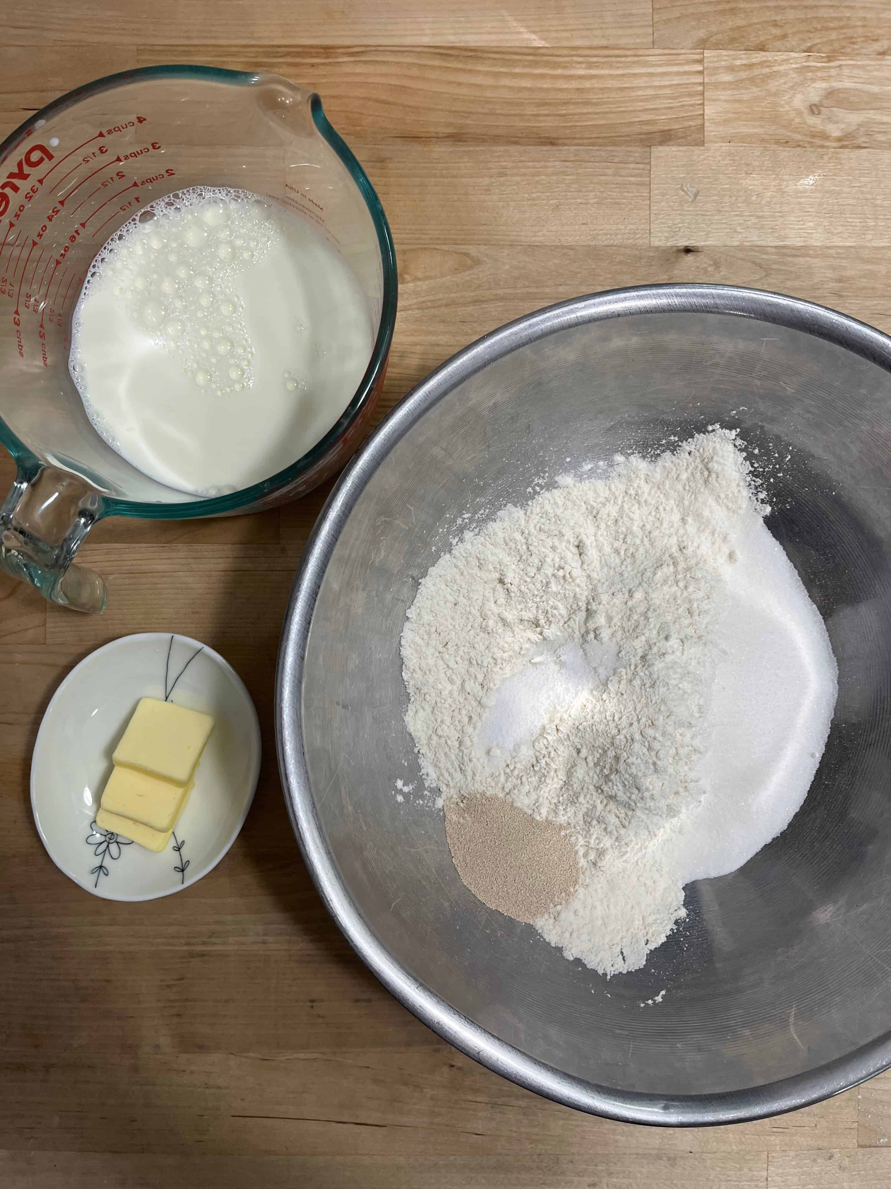 instant yeast is combined with flour, sugar and salt