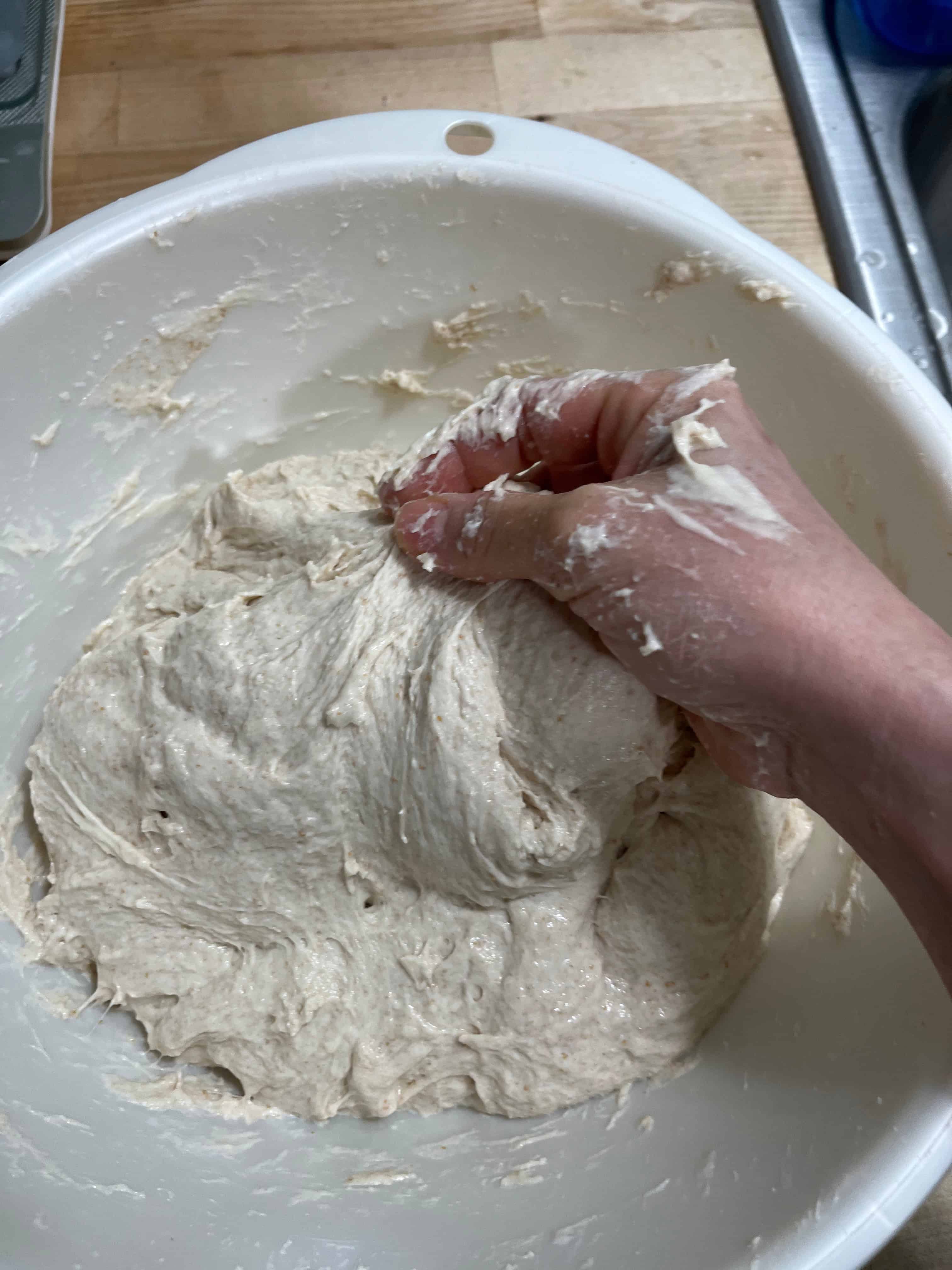 Mixing dough by hand - sticky and rough dough