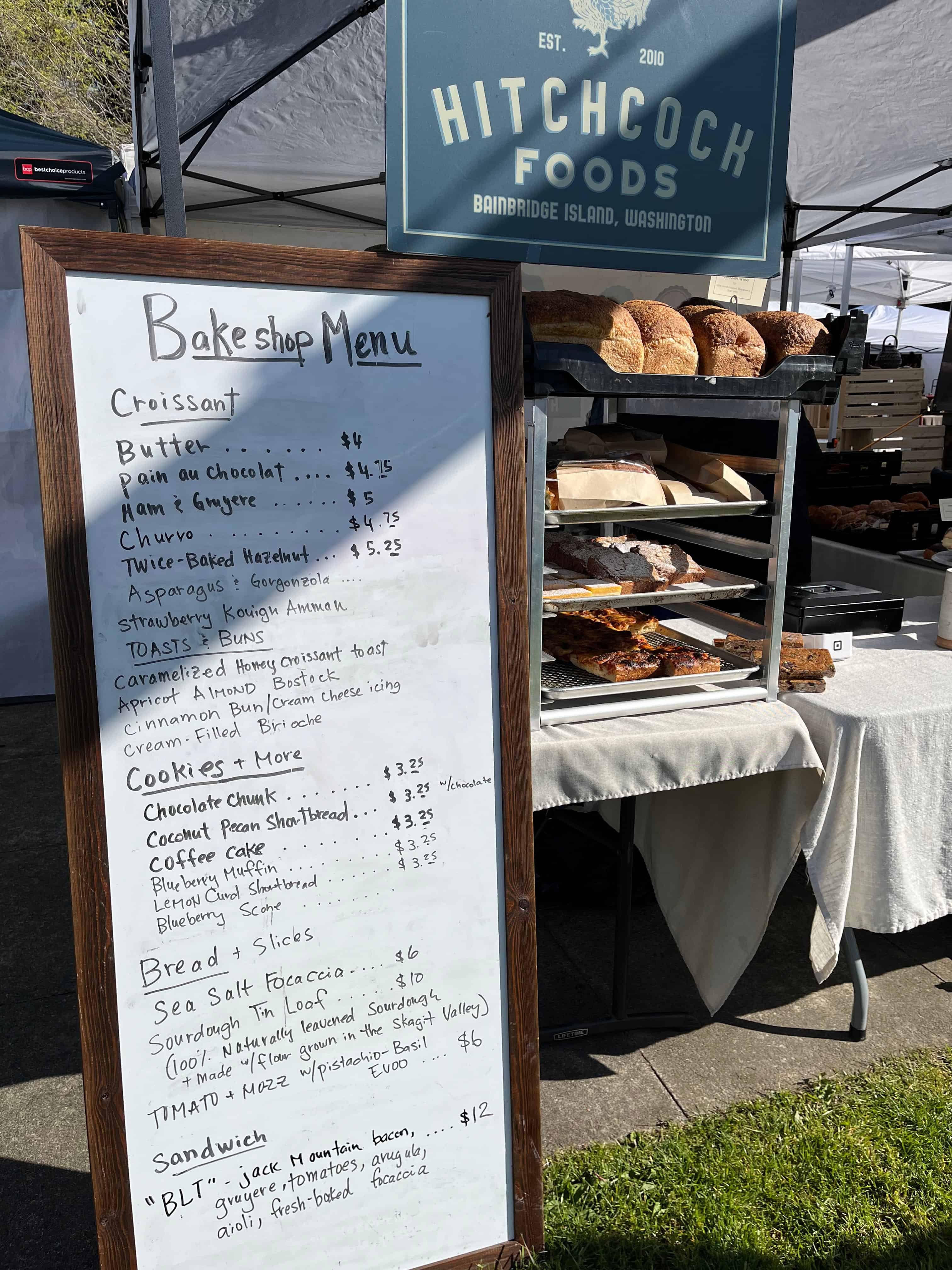 farmer's market bakeshop menu with prices