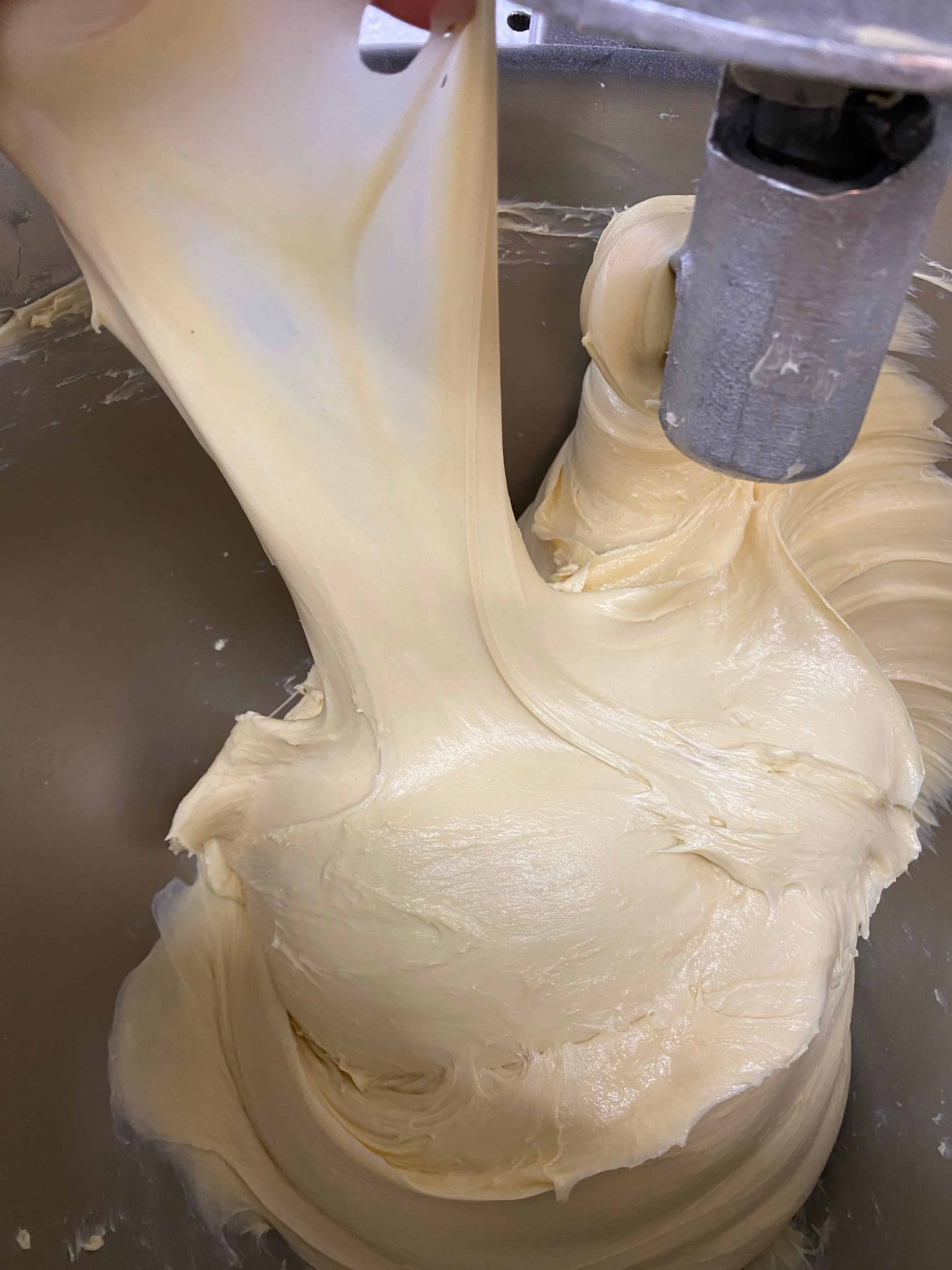 Windowpane shown in properly mixed brioche dough