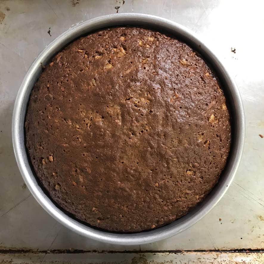 Baked carrot cake in pan