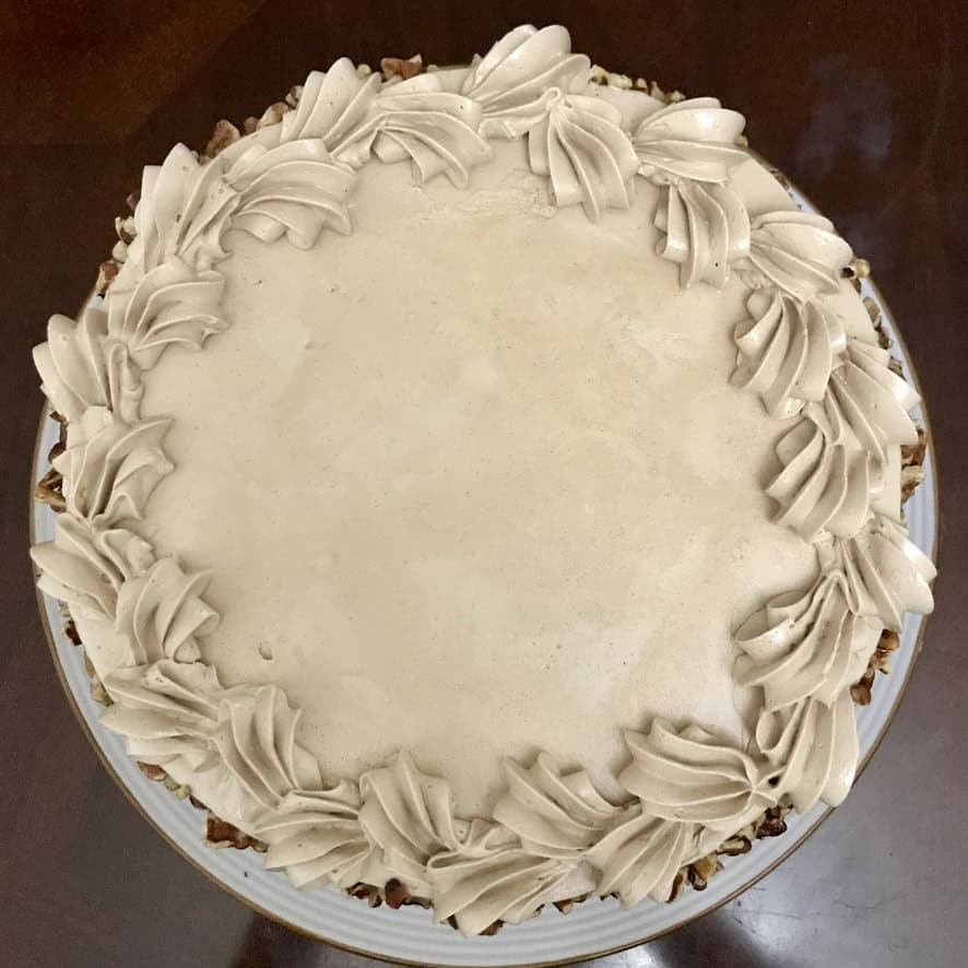 chocolate cake with piped border