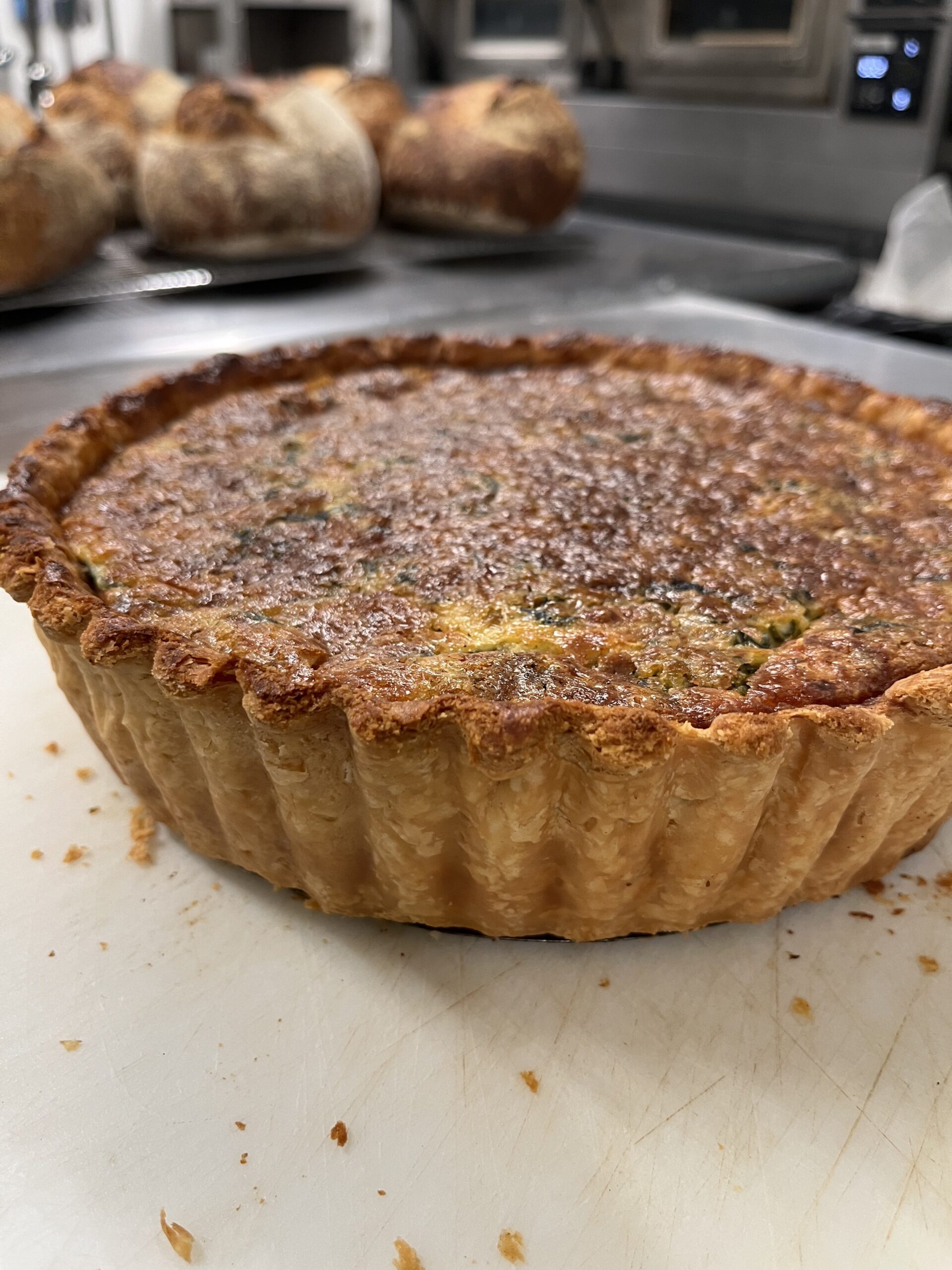 Quiche in a deep shell with a crust that didn't shrink