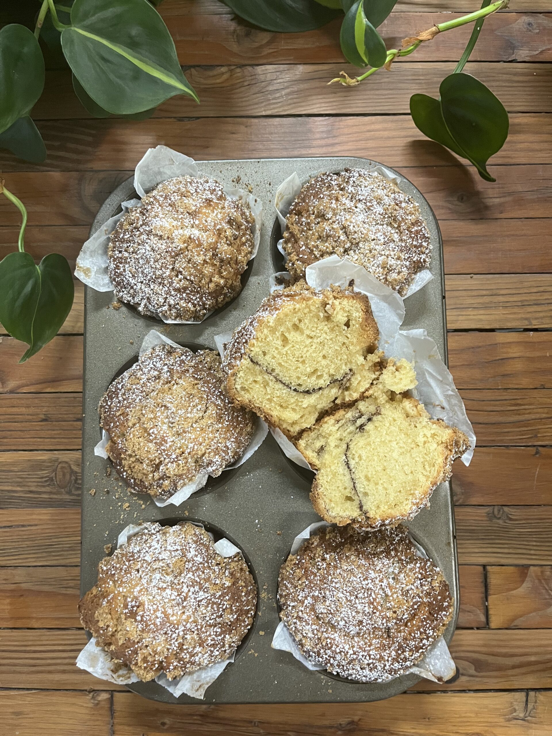 Coffee cake muffins in baking tin