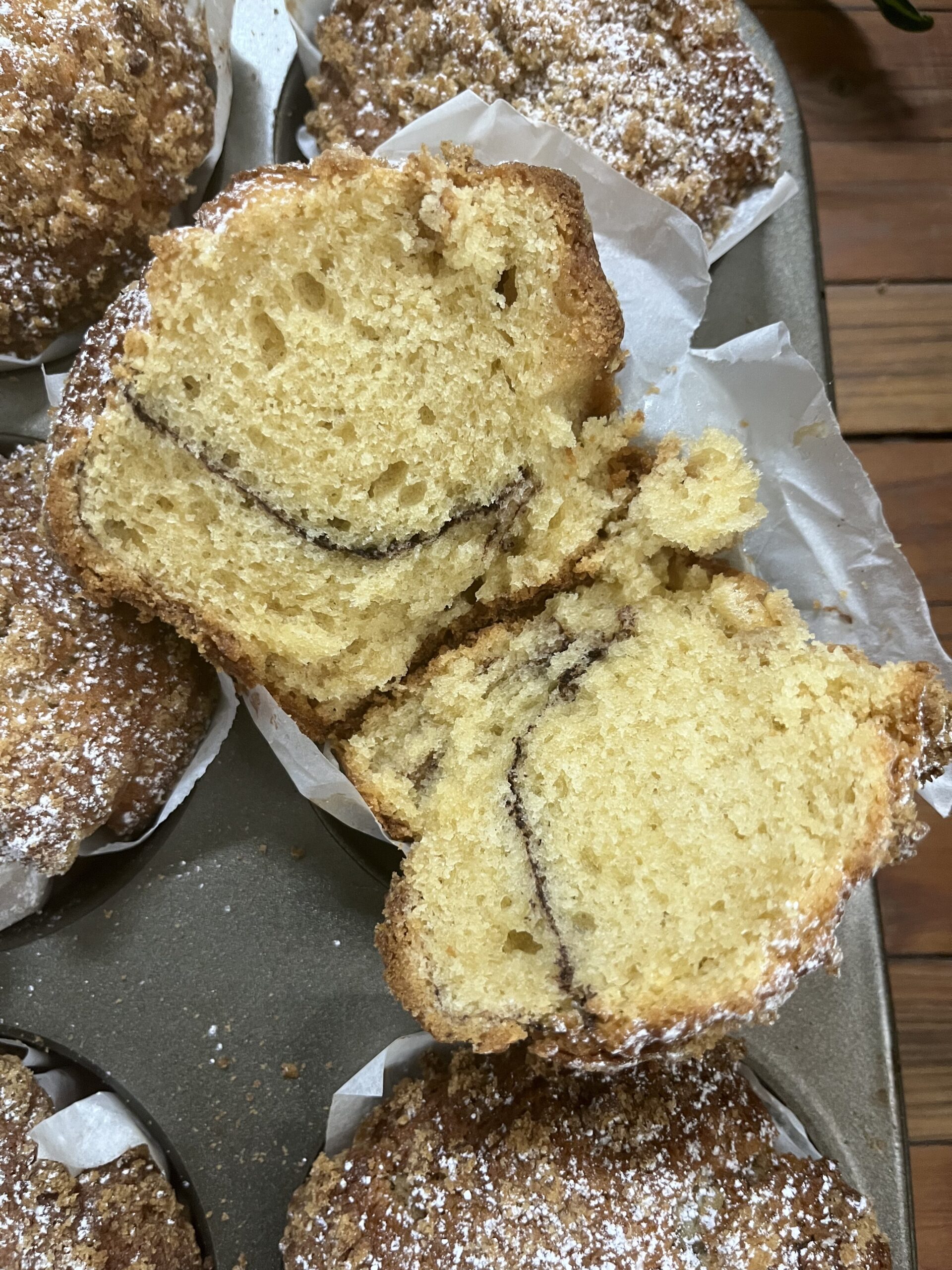 tender, soft interior of a coffee cake muffin