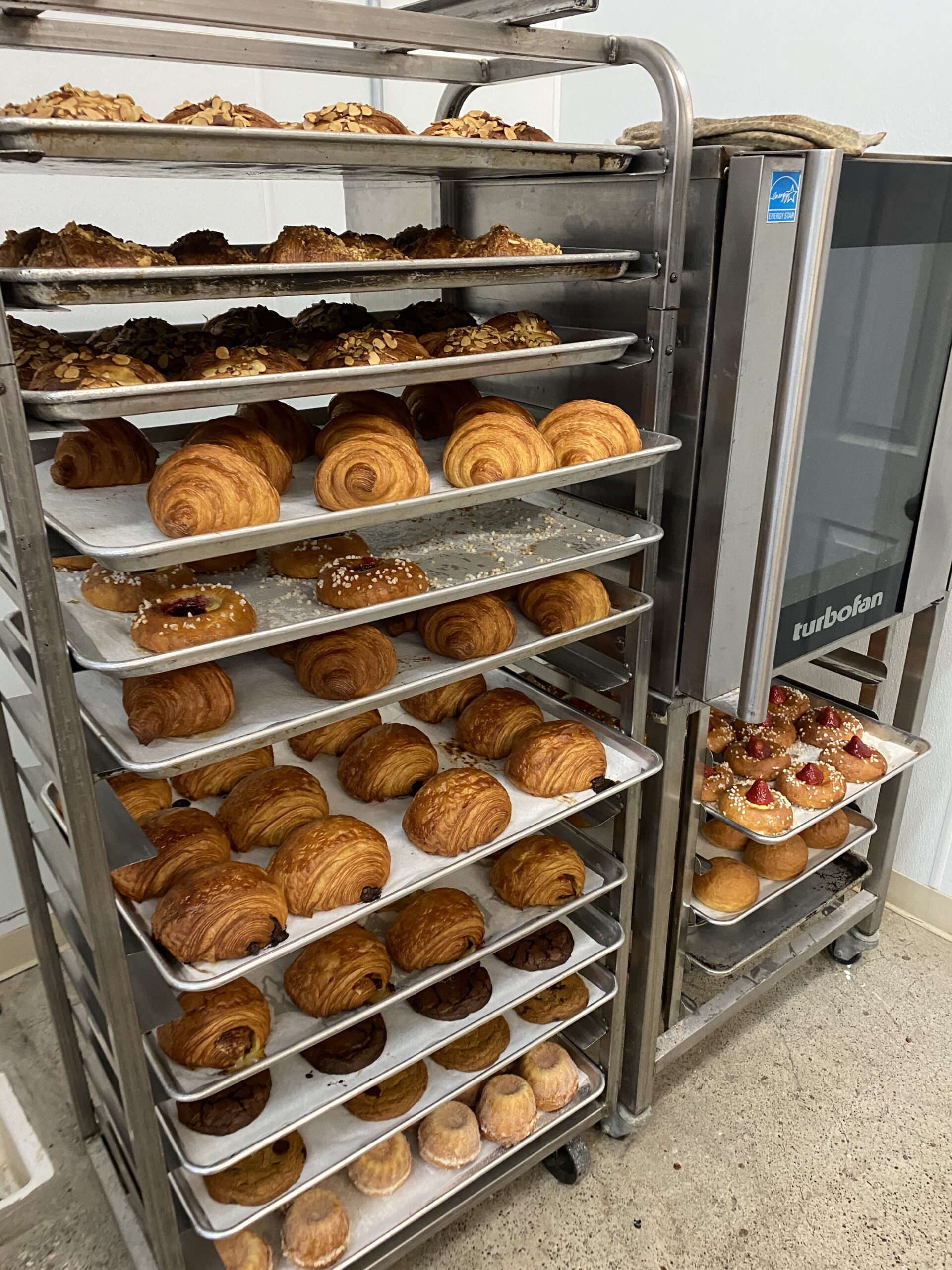Full rack of freshly baked pastries