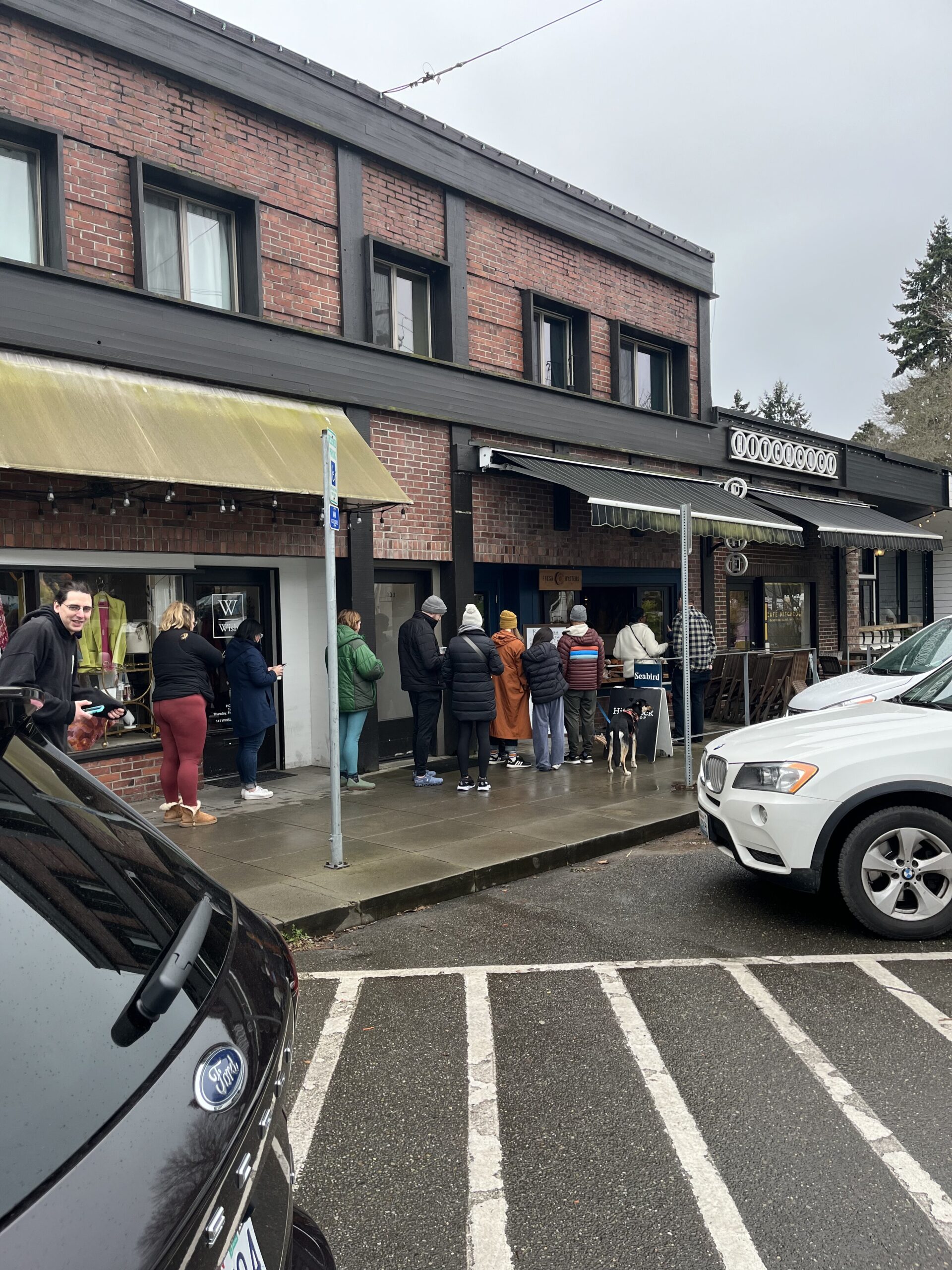 Customers in line for a pop up pastry sale.