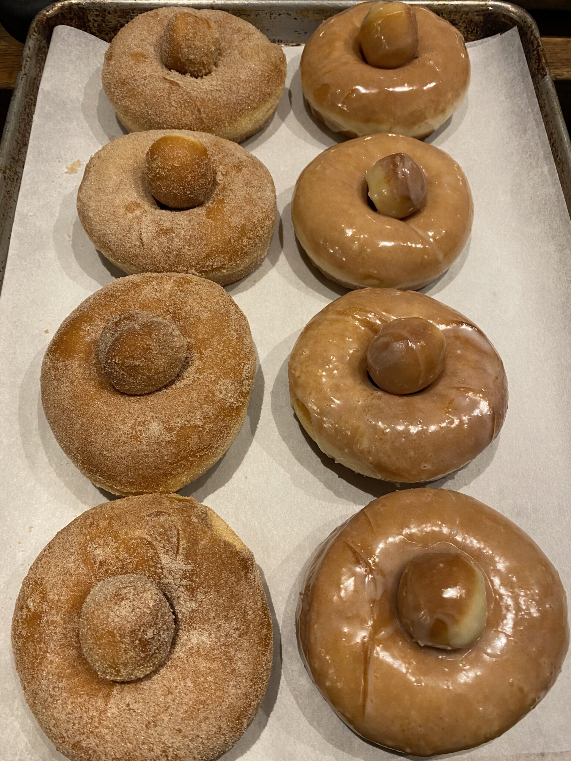 glazed donuts and cinnamon sugar donuts