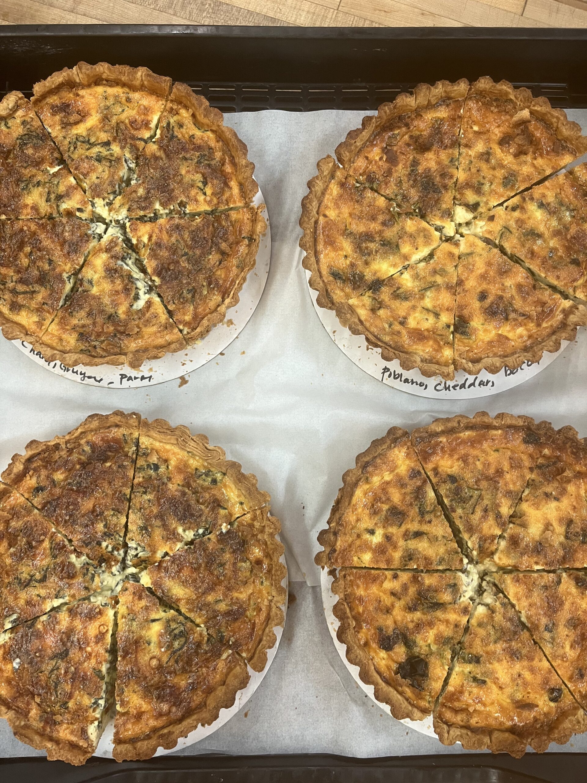 overhead shot of four quiche