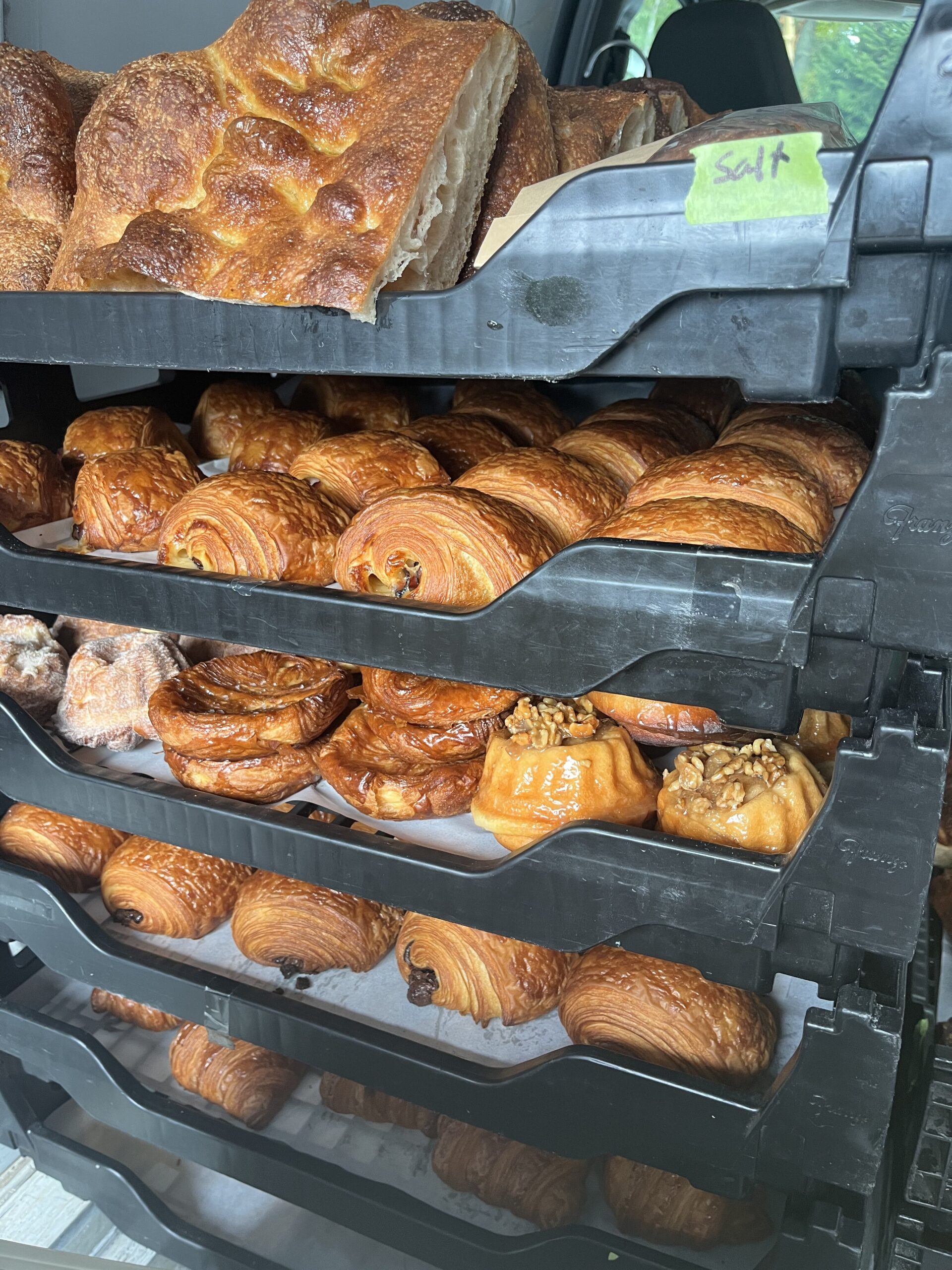 racks of bread and pastries in truck