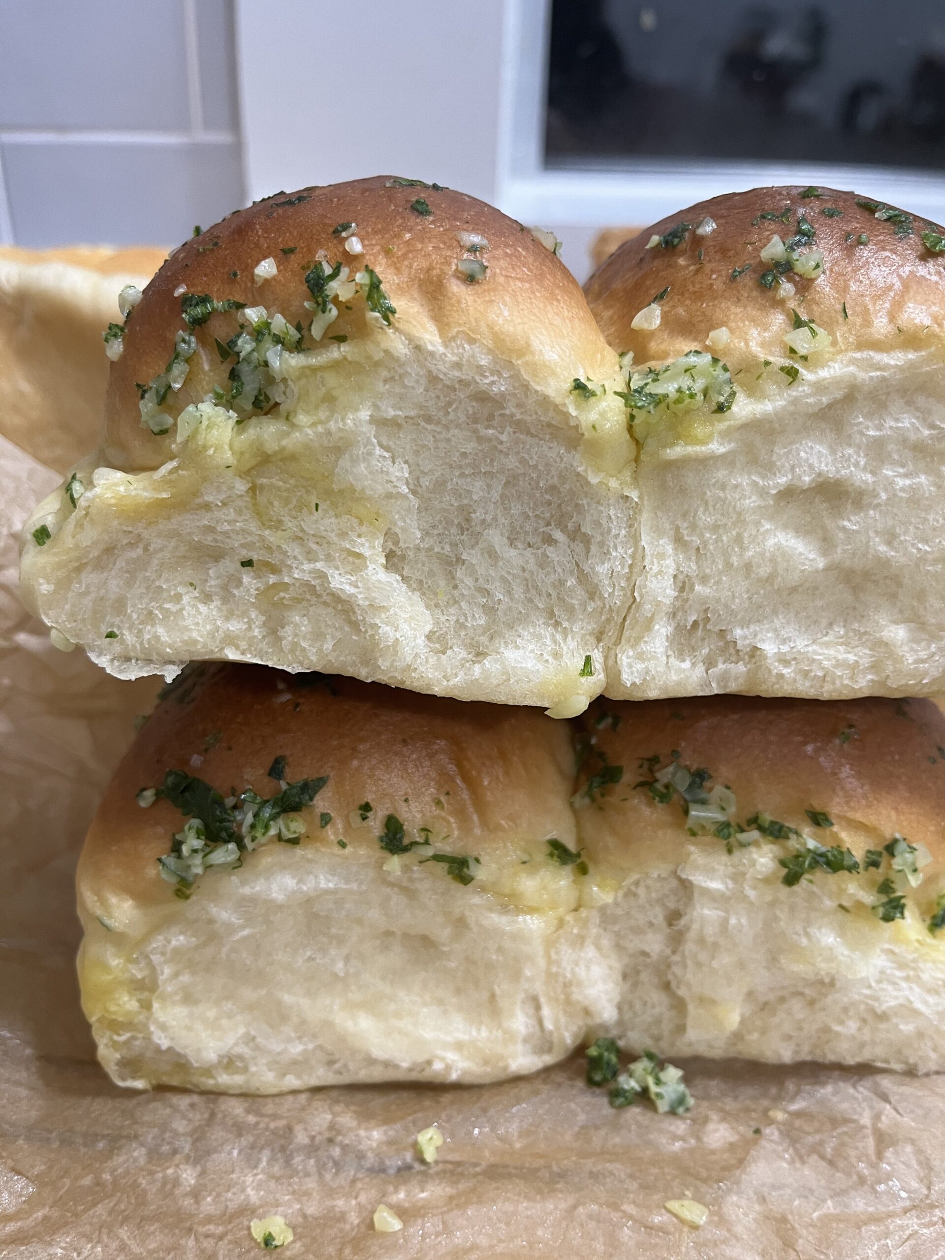 Soft rolls with garlic and herbs.